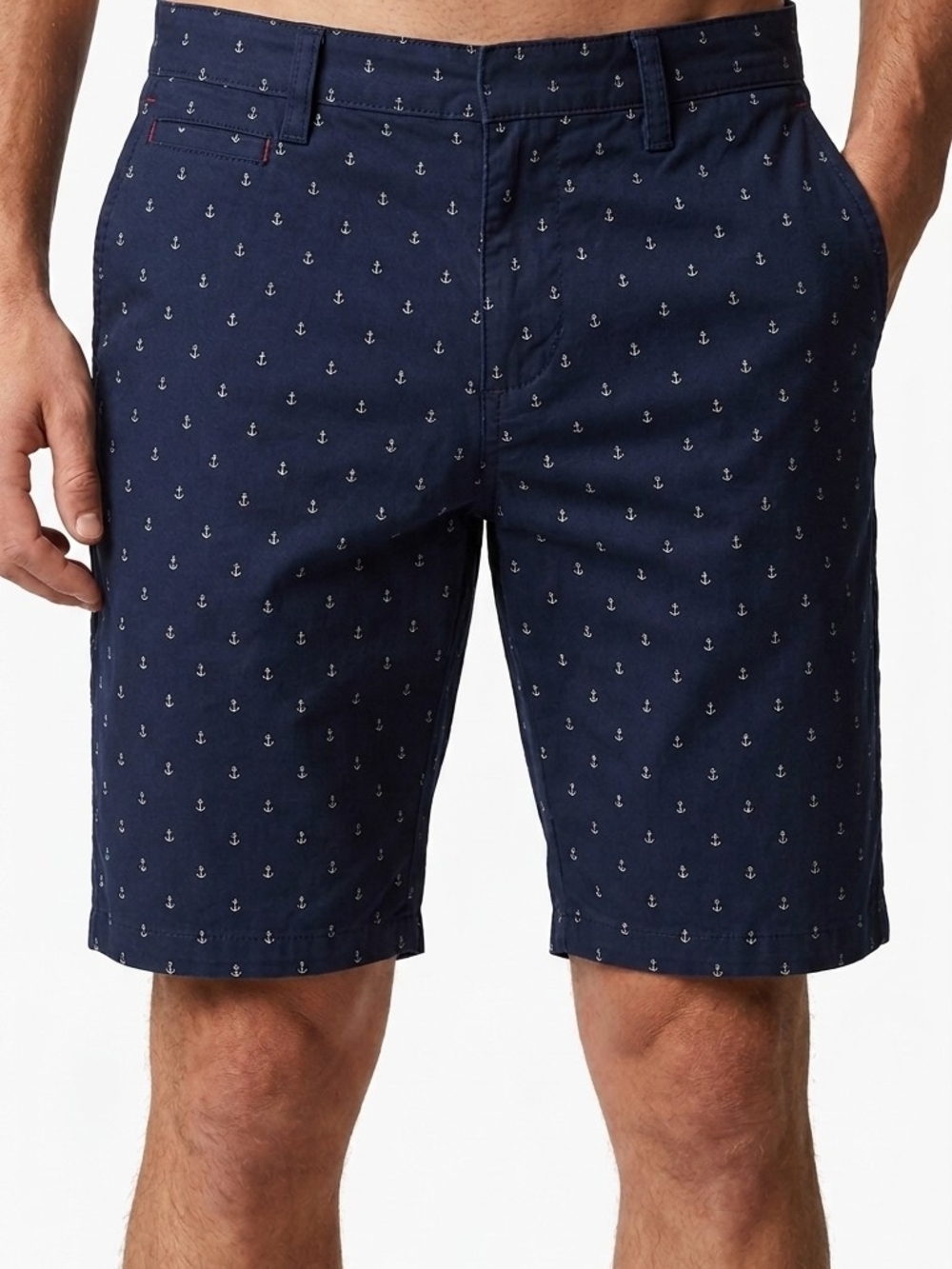 Eighteen Waits Mens Anchor Print Chino Shorts 33 Navy Blue Made In Canada